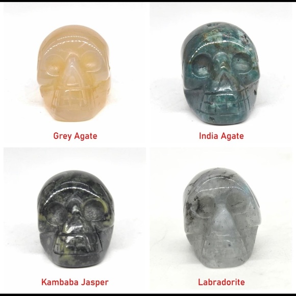 Skull Statue Natural Stone Carved - Picture 5 of 6